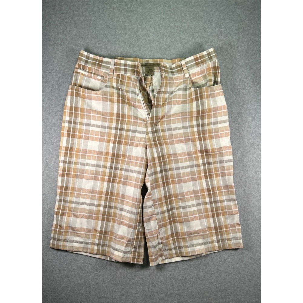 Beyond The Limit Bermuda Shorts Mens 34 Brown Plaid Cotton Flat Front Outdoor